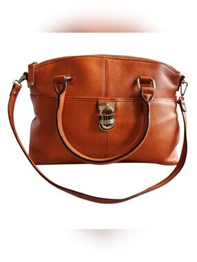 Pebble Grain CK Leather Satchel Tote Orange Crossbody